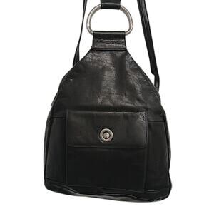 Black Leather Convertible Backpack Crossbody Sling Bag Festival Modern Goth Moto